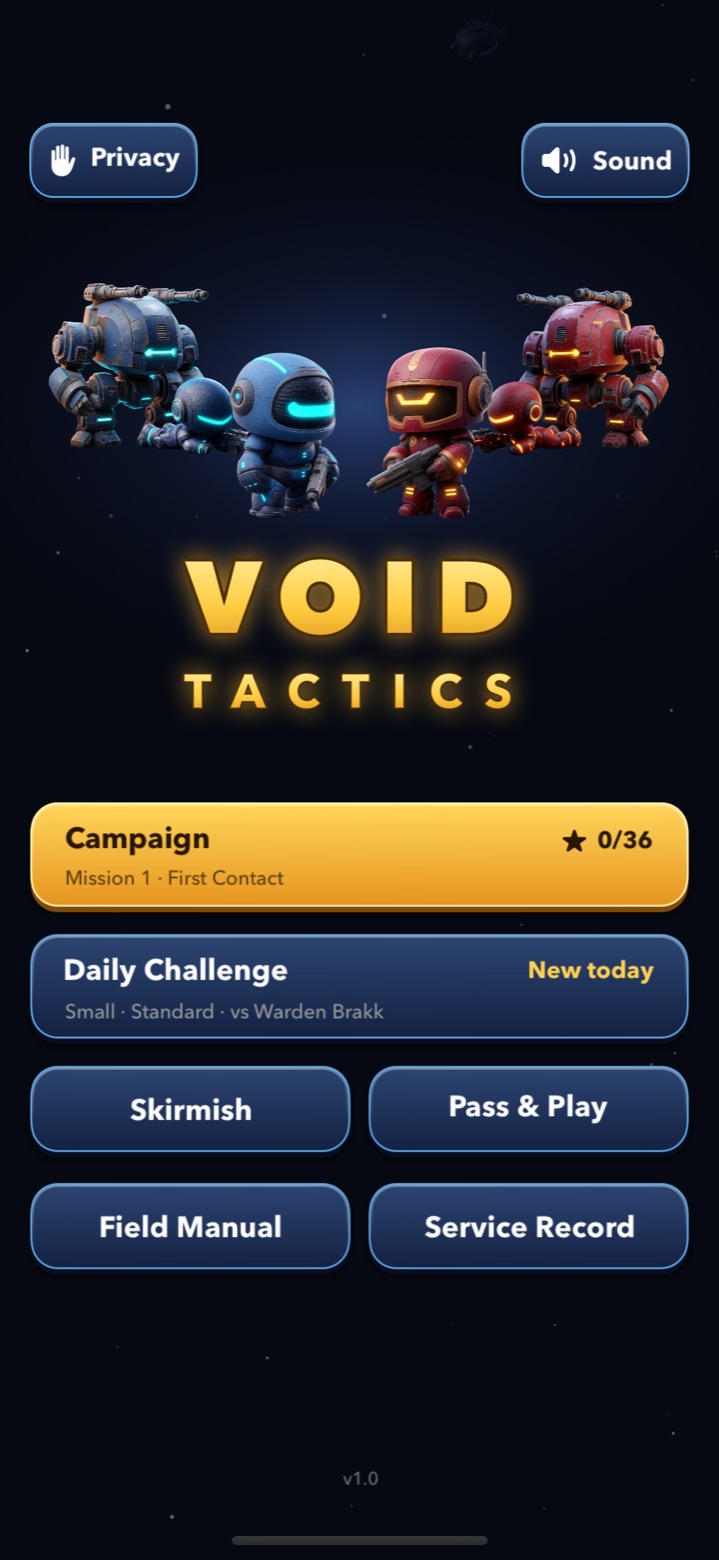 The Void Asteroid title screen
